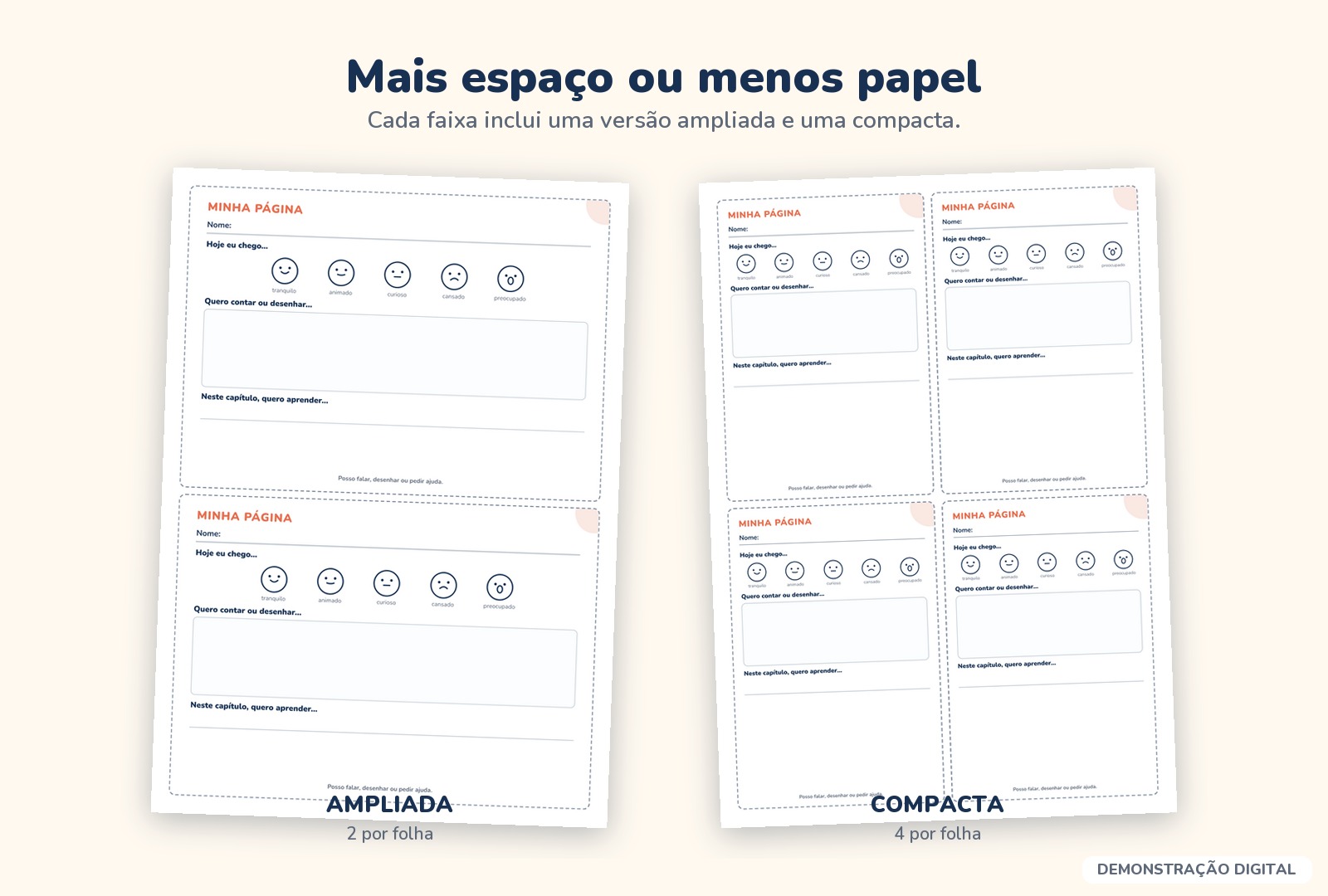 Comparação digital entre páginas ampliadas e compactas